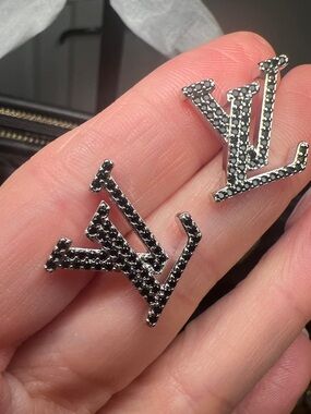 Black Pave Logo Stud Earrings - Luxury Inspired